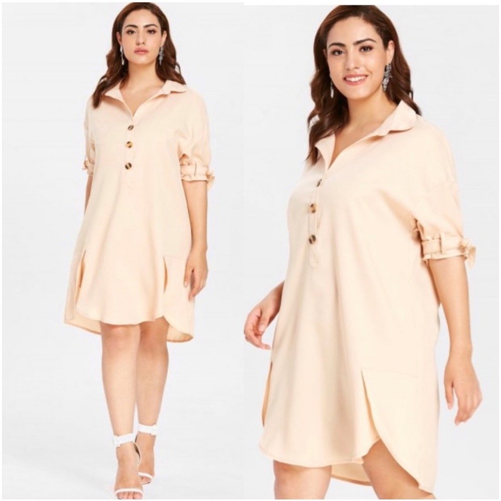 Zara Basic Womens Medium Linen Blend Button Down Tie Sleeve Tunic Dress